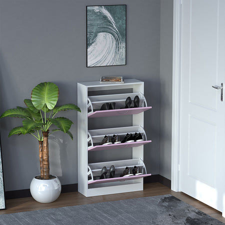 Mobile Scarpiera 3Ante Salvaspazio Doppia Profondità 63x24 H115cm Bianco Rosa