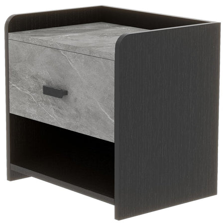 Comodino in Legno Bicolore 1Cassetto 2Ripiani 40x30 H40cm Nero Grigio