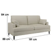 Divano 3 Posti in Tessuto Beige Gambe in Legno e Cuscini Moderno 191x88 H84cm