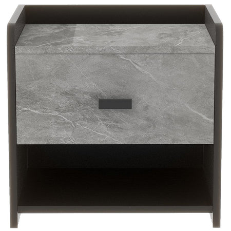 Comodino in Legno Bicolore 1Cassetto 2Ripiani 40x30 H40cm Nero Grigio