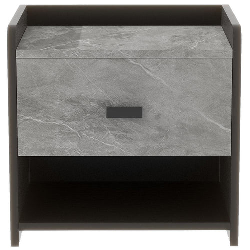 Comodino in Legno Bicolore 1Cassetto 2Ripiani 40x30 H40cm Nero Grigio