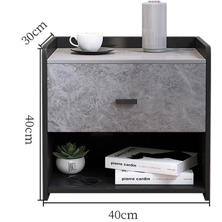 Comodino in Legno Bicolore 1Cassetto 2Ripiani 40x30 H40cm Nero Grigio