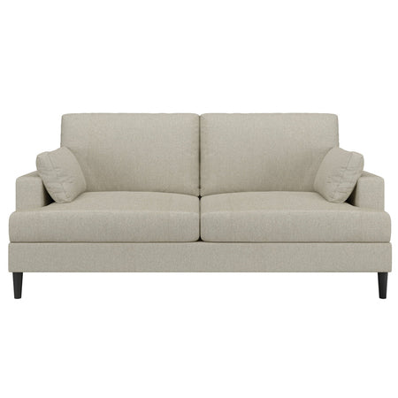 Divano 3 Posti in Tessuto Beige Gambe in Legno e Cuscini Moderno 191x88 H84cm