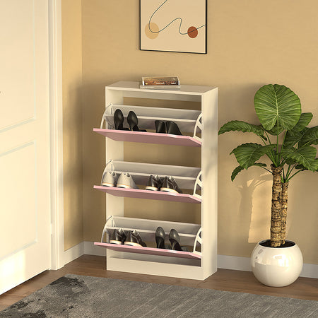 Scarpiera 3Ante Doppia Profondità Salvaspazio Bianco Rosa 63x24 H115cm Mdf