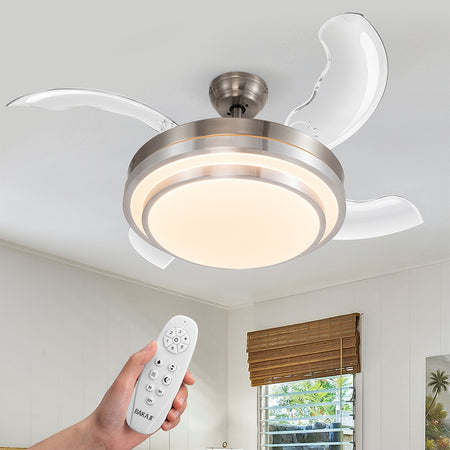 Ventilatore da Soffitto 68W Luce Led 4Pale Richiudibili Dimmerabile Telecomando