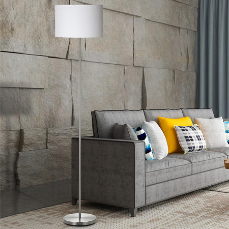 Lampada Piantana da Terra Moderna 160cm Paralume in Tessuto E27 60W Silver Bianco