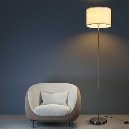 Lampada Piantana da Terra Moderna 160cm Paralume in Tessuto E27 60W Silver Bianco