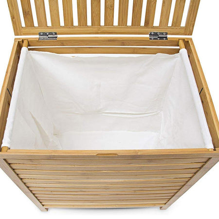Cesto Porta Biancheria Sporca Legno Bambù con Sacco Tessuto Rimovibile 100lt 50x35H60cm
