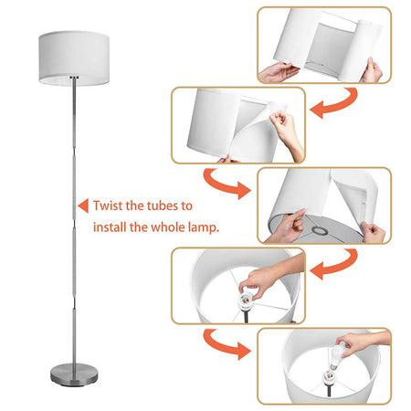 Lampada Piantana da Terra Moderna 160cm Paralume in Tessuto E27 60W Silver Bianco