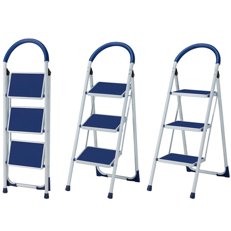 Scala Sgabello Pieghevole 3 Gradini Antiscivolo Metallo Verniciato max 150kg Blu