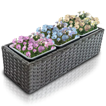 Fioriera Vaso da Terrazzo Ringhiera Giardino Esterno Balcone in Rattan 3 Scomparti