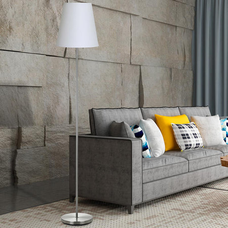 Lampada Piantana da Terra Moderna 150cm Paralume in Tessuto E27 60W Silver Bianco