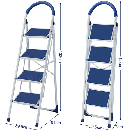 Scala Sgabello Pieghevole 4 Gradini Antiscivolo Metallo Verniciato max 150kg Blu