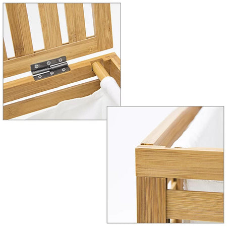 Cesto Porta Biancheria Sporca Legno Bambù con Sacco Tessuto Rimovibile 100lt 50x35H60cm