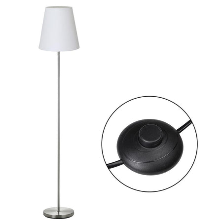 Lampada Piantana da Terra Moderna 150cm Paralume in Tessuto E27 60W Silver Bianco