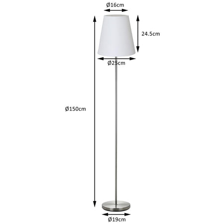 Lampada Piantana da Terra Moderna 150cm Paralume in Tessuto E27 60W Silver Bianco