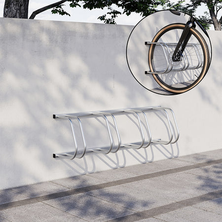 Rastrelliera Parcheggio Bici 4 Posti in Acciaio 33x27x100 cm Silver