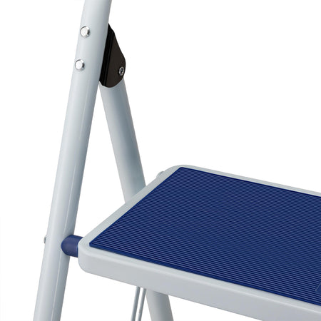 Scala Sgabello Pieghevole 2 Gradini Antiscivolo Metallo Verniciato max 150kg Blu