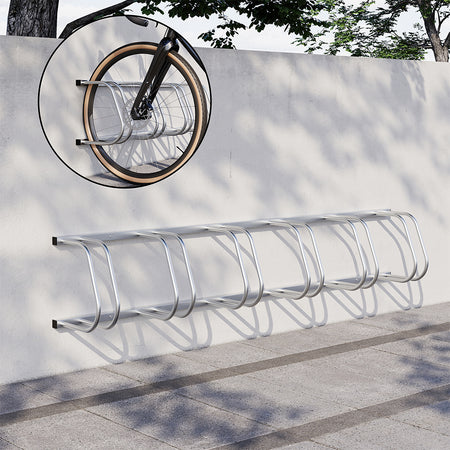 Rastrelliera Parcheggio Bici 6 Posti in Acciaio 33x27x162 cm Silver