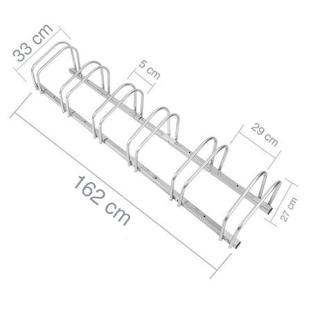 Rastrelliera Parcheggio Bici 6 Posti in Acciaio 33x27x162 cm Silver
