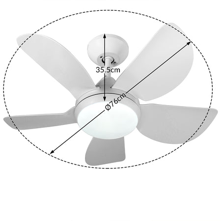 Ventilatore da Soffitto 5Pale Lampada LED Dimmerabile 20W Telecomando Bianco