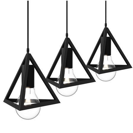Lampadario Sospensione Piramide 18cm Metallo E27 Design Moderno Nero