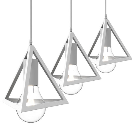 Lampadario Sospensione Piramide 18cm Metallo E27 Design Moderno Bianco