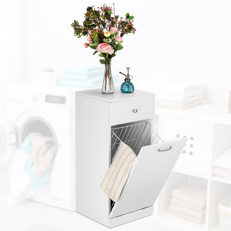 Mobiletto da Bagno 1Cassetto 1Portabiancheria Integrato 35x35 H 78cm Legno Bianco