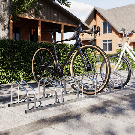 Rastrelliera Parcheggio Bici 5 Posti in Acciaio 33x27x130 cm Silver