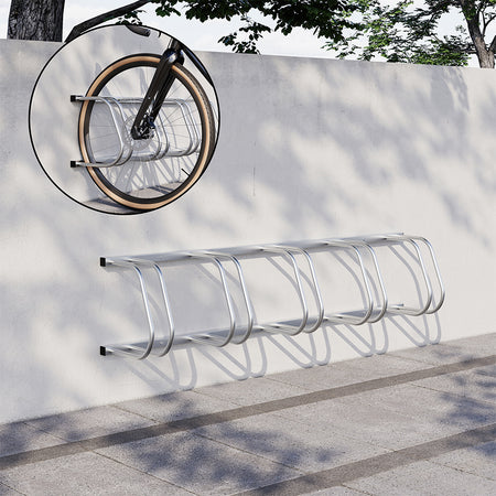 Rastrelliera Parcheggio Bici 5 Posti in Acciaio 33x27x130 cm Silver