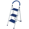 Scala Sgabello Pieghevole 3 Gradini Antiscivolo Metallo Verniciato max 150kg Blu