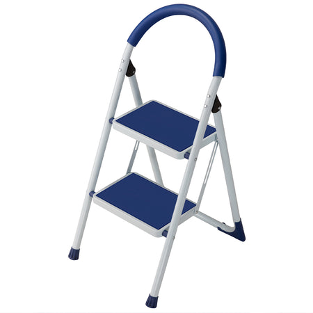 Scala Sgabello Pieghevole 2 Gradini Antiscivolo Metallo Verniciato max 150kg Blu