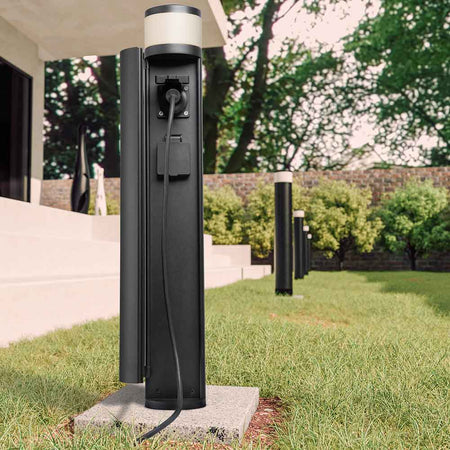 Faretto Led da Giardino Paletto H60cm Nero con 2 Prese Integrate Luce Bianco Caldo