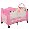 Lettino Culla da Campeggio Pieghevole con Fasciatoio Arco Giochi e Ruote Rosa