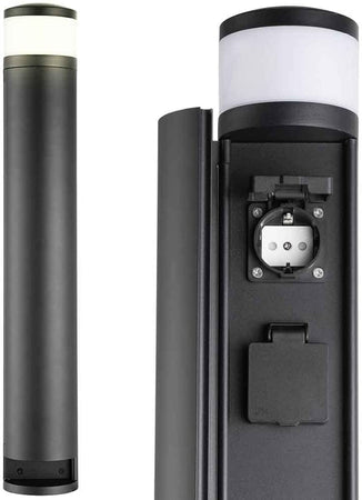 Faretto Led da Giardino Paletto H60cm Nero con 2 Prese Integrate Luce Bianco Caldo