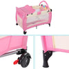 Lettino Culla da Campeggio Pieghevole con Fasciatoio Arco Giochi e Ruote Rosa