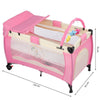 Lettino Culla da Campeggio Pieghevole con Fasciatoio Arco Giochi e Ruote Rosa