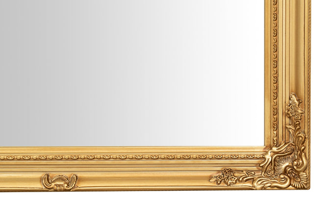Biscottini Specchio Specchiera da parete e appendere verticale/orizzontale L72xPR4xH133 cm finitura foglia oro anticato.