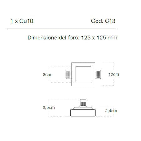 Faretto incasso Lampadari Bartalini ASOR SLIM C13 GU10 LED gesso plexiglas verniciabile