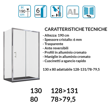 Box doccia angolare scorrevole trasparente con lato fisso H190cm 6mm BIG