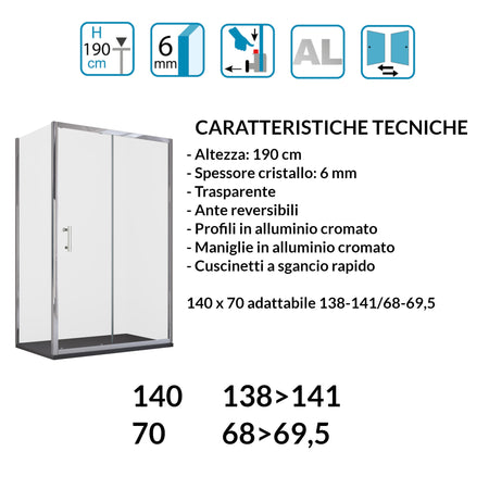 Box doccia angolare scorrevole trasparente con lato fisso H190cm 6mm BIG