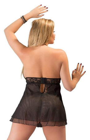 Curvy - Babydoll capezzoli scoperti Nero Pizzo