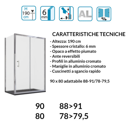 Box doccia angolare scorrevole opaco con lato fisso H190cm 6mm BIG
