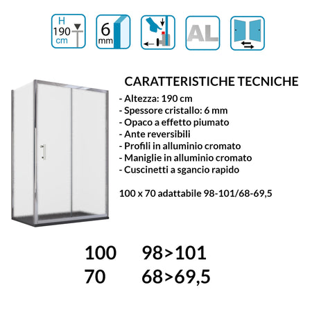 Box doccia angolare scorrevole opaco con lato fisso H190cm 6mm BIG