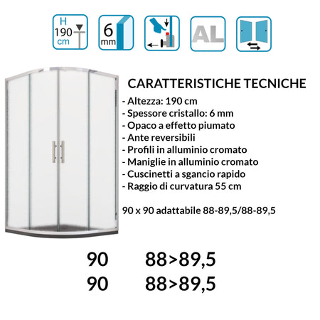 Box doccia semicircolare ad ante scorrevoli opaco h190 6mm IDEA