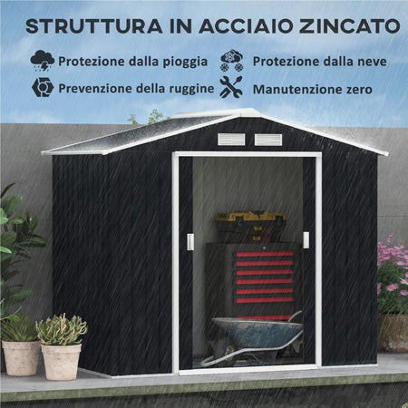 Casetta da Giardino Porta Attrezzi in Lamiera Porte Scorrevoli 213x130 H185cm