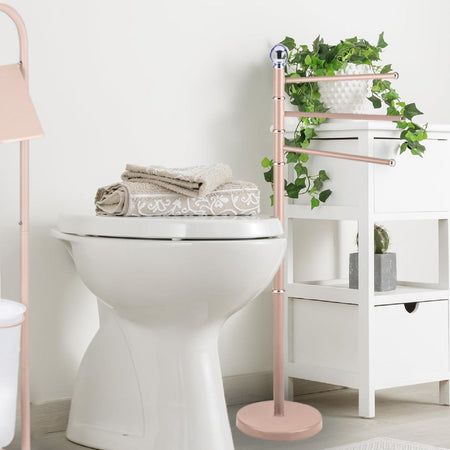 Piantane da Bagno Porta Asciugamani Acciaio Smaltato 3 Braccia Rosa Chiaro