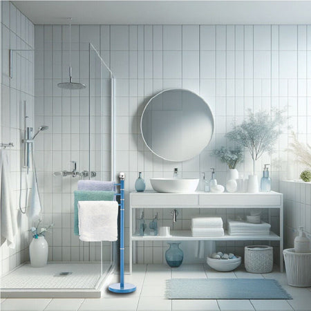 Piantane da Bagno Porta Asciugamani Acciaio Smaltato 3 Braccia Blu