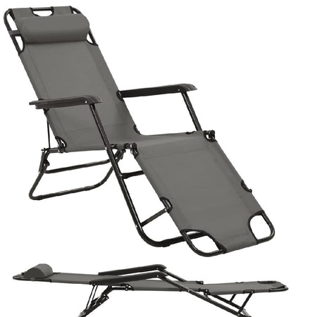 Sdraio Poltrona per Esterno Giardino Pieghevole Reclinabile a Lettino Prendisole Grigio
