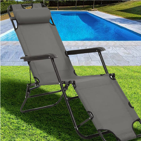 Sdraio Poltrona per Esterno Giardino Pieghevole Reclinabile a Lettino Prendisole Grigio